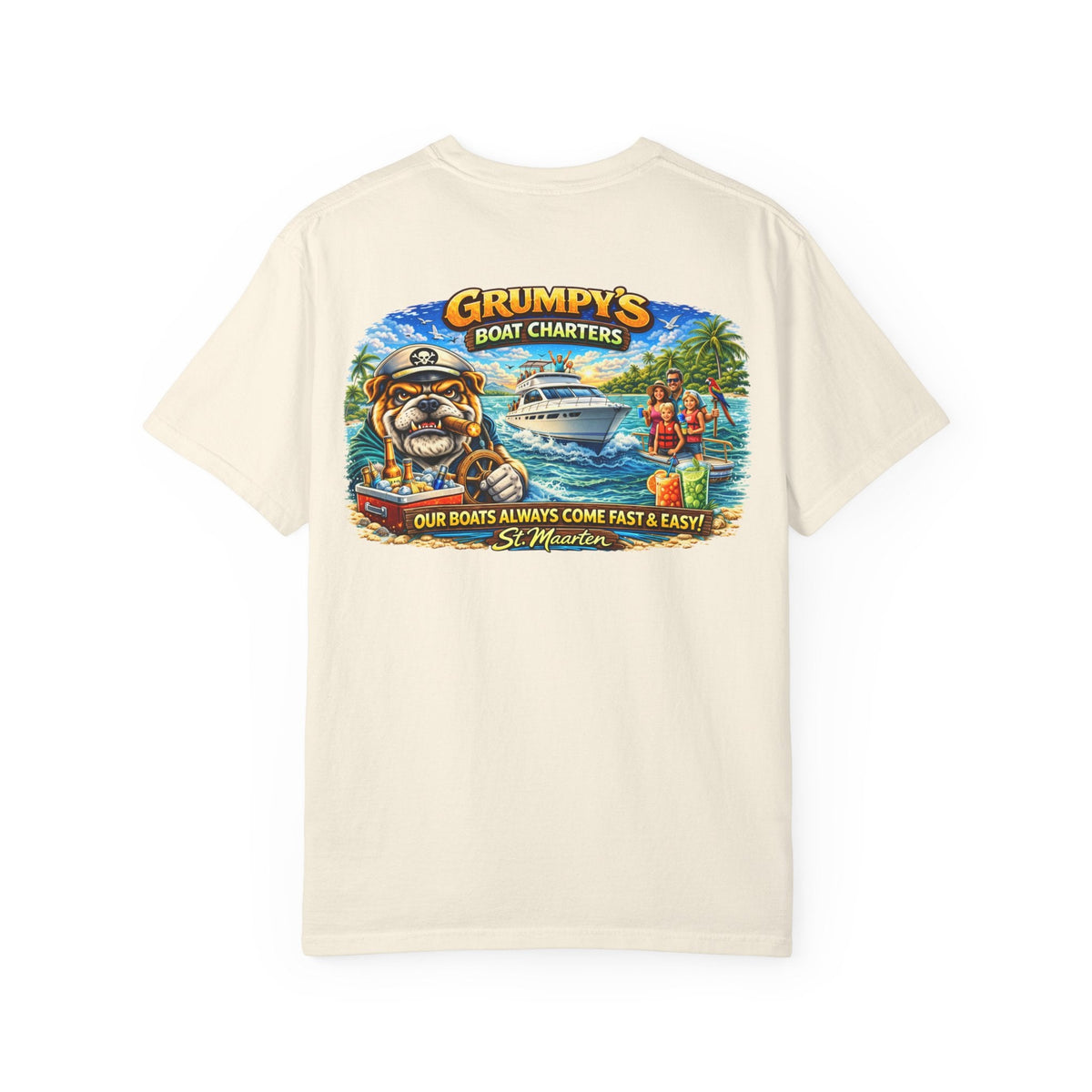 Grey Grumpy's Boat Charters T-Shirt – St. Maarten Tee, t-shirt product image 4, size S.