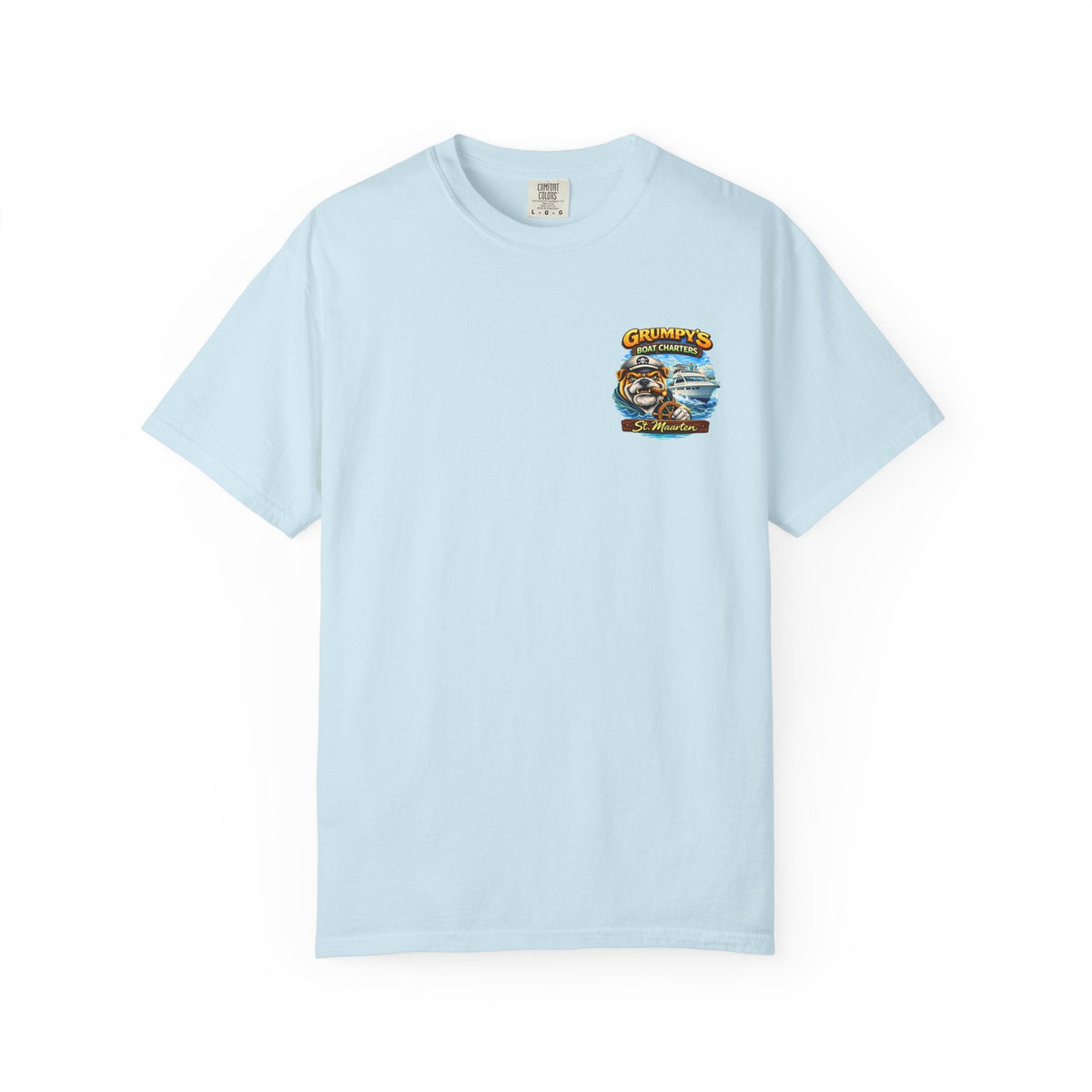 Light blue t-shirt with a logo on a white background