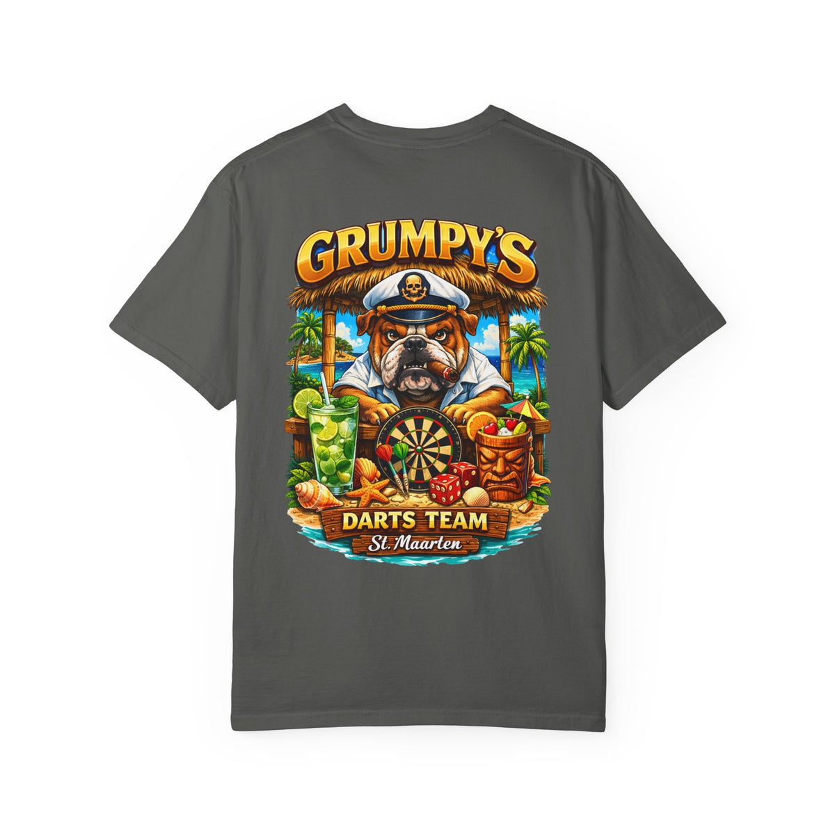 Black Grumpy's Darts Team T-Shirt – Tropical Bulldog Tee, t-shirt product image 14, size L.
