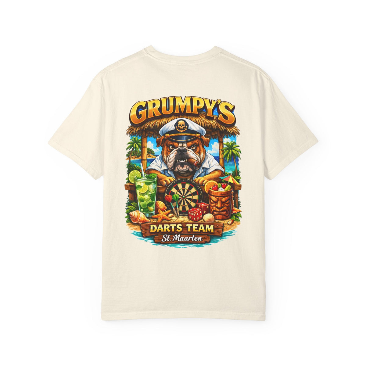 Pepper Grumpy's Darts Team T-Shirt – Tropical Bulldog Tee, t-shirt product image 12, size M.
