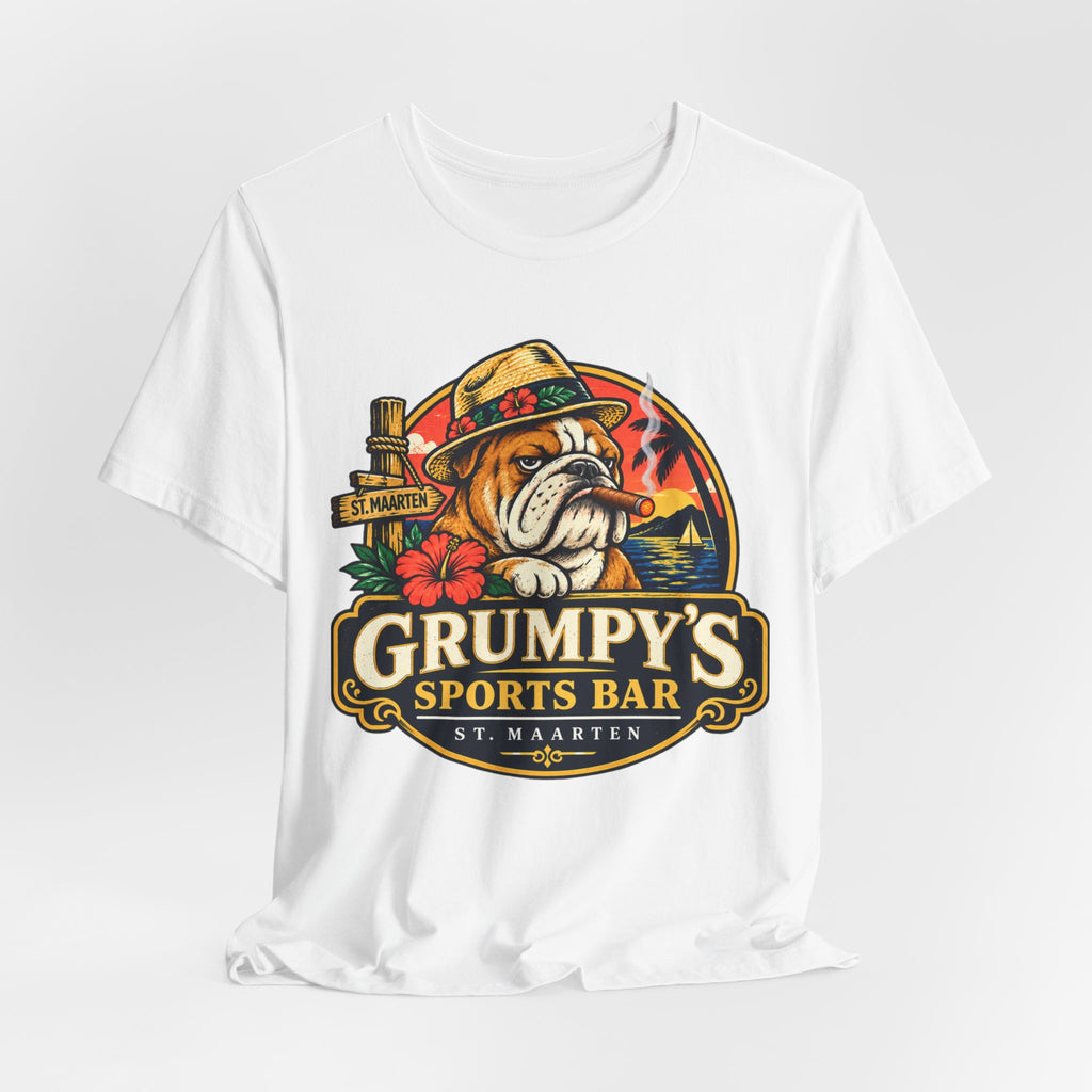 Grumpy’s Sports Bar St. Maarten T‑Shirt — Tropical Bulldog Bar Tee