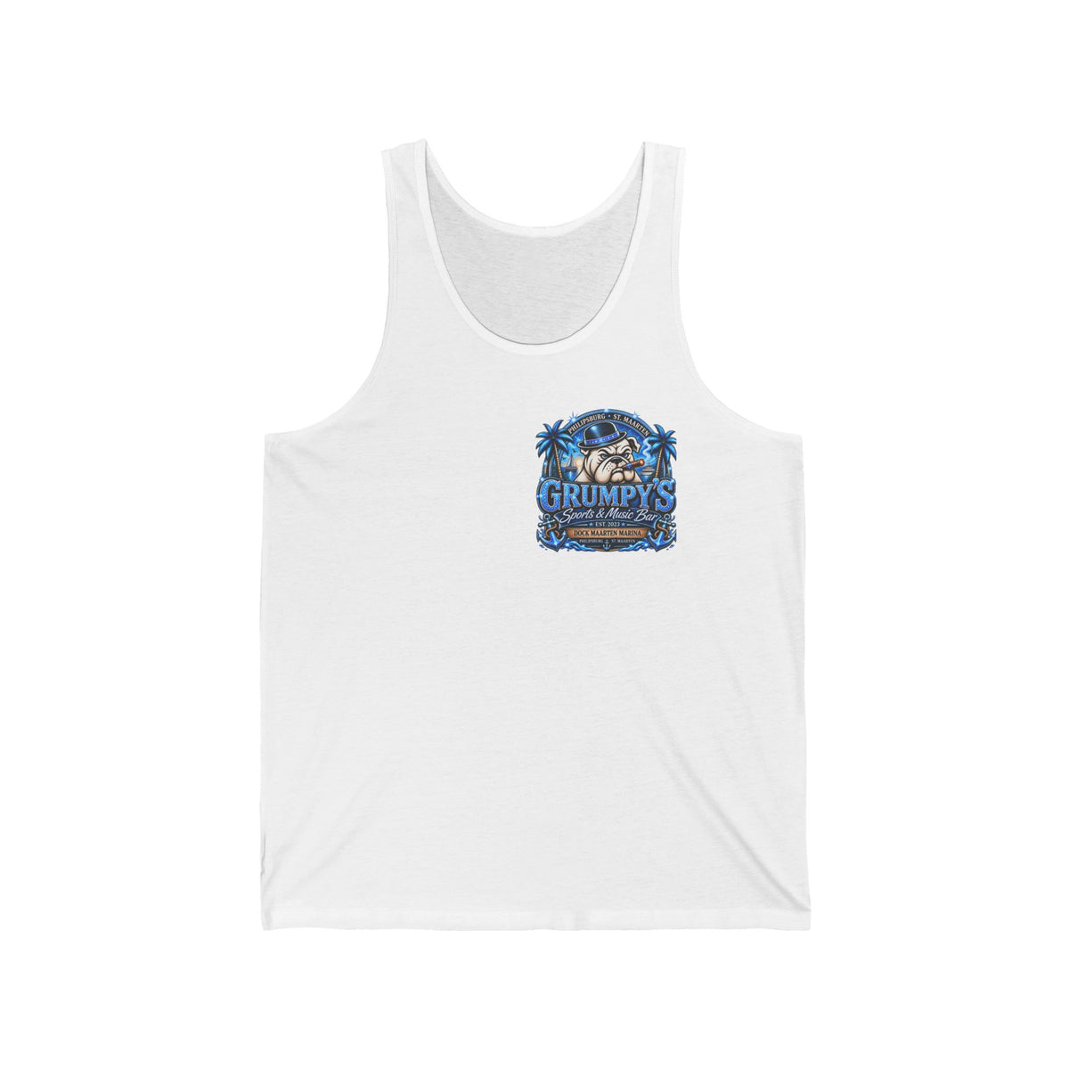 Grumpy’s Tropical Bulldog Unisex Tank Top | St. Maarten