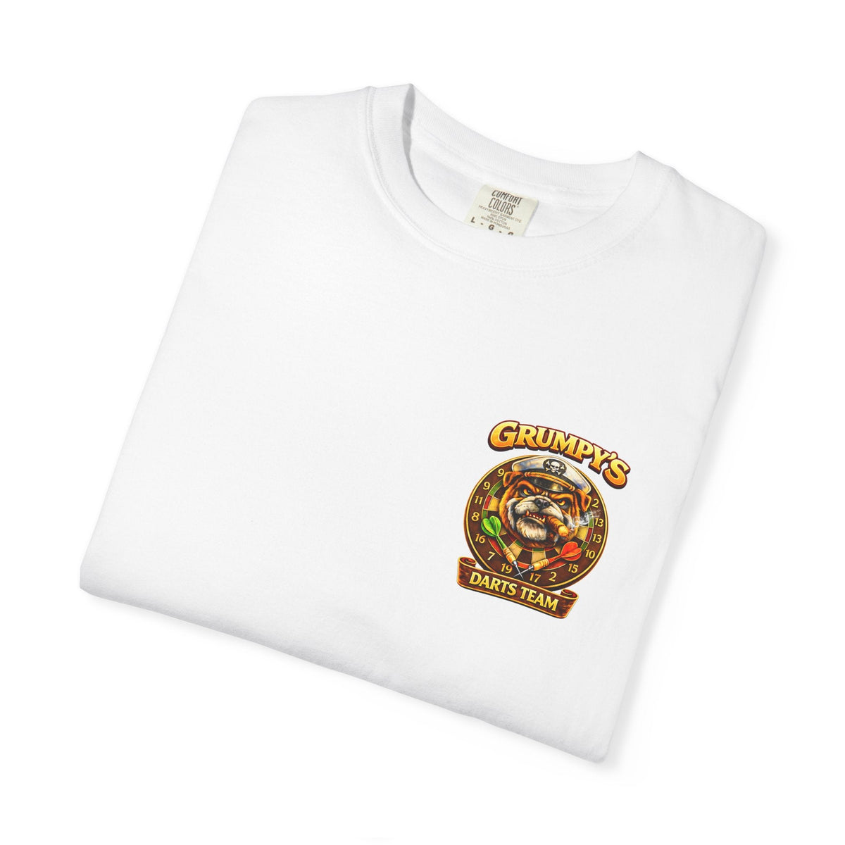 Blue Jean Grumpy's Darts Team T-Shirt – Tropical Bulldog Tee, t-shirt product image 3, size S.