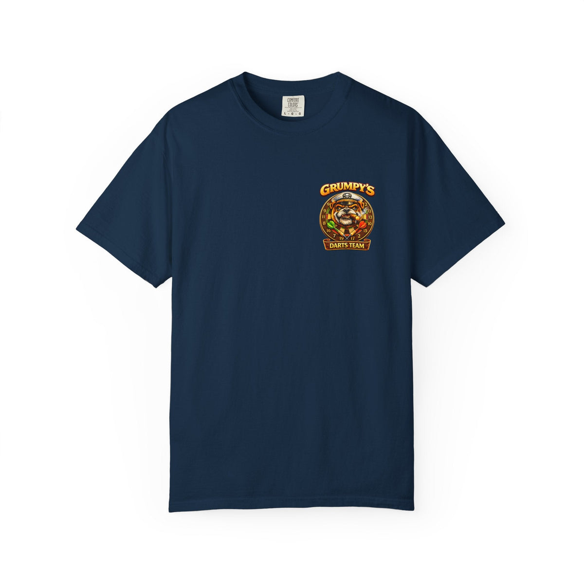 Blue Jean Grumpy's Darts Team T-Shirt – Tropical Bulldog Tee, t-shirt product image 9, size M.