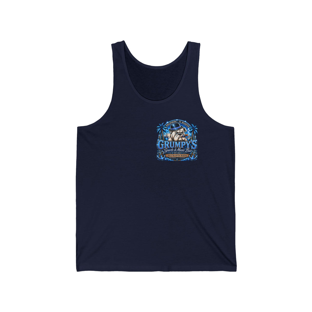 Grumpy’s Tropical Bulldog Unisex Tank Top | St. Maarten