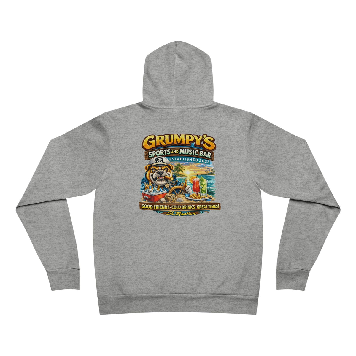 White Grumpy's Sports & Music Bar Pullover Hoodie, hoodie product image 8, size S.