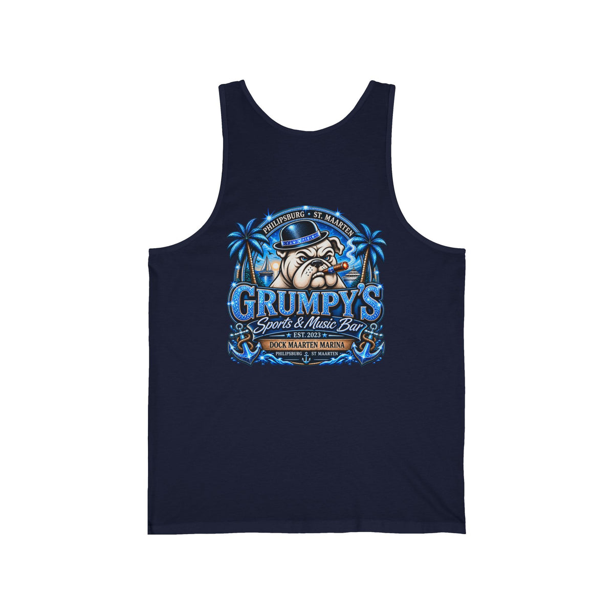Grumpy’s Tropical Bulldog Unisex Tank Top | St. Maarten