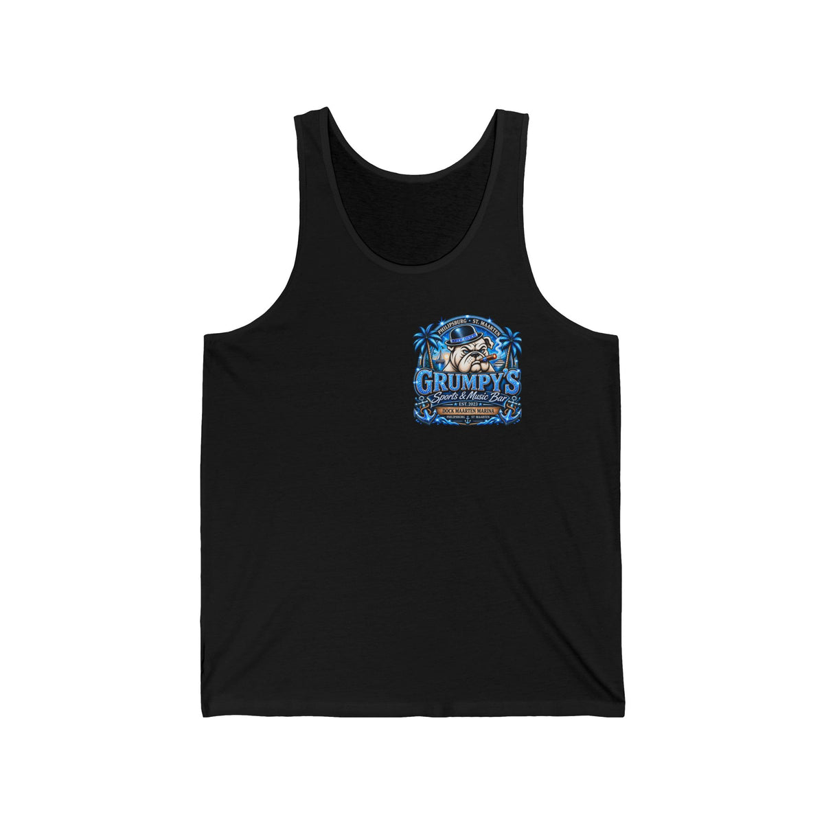 Grumpy’s Tropical Bulldog Unisex Tank Top | St. Maarten