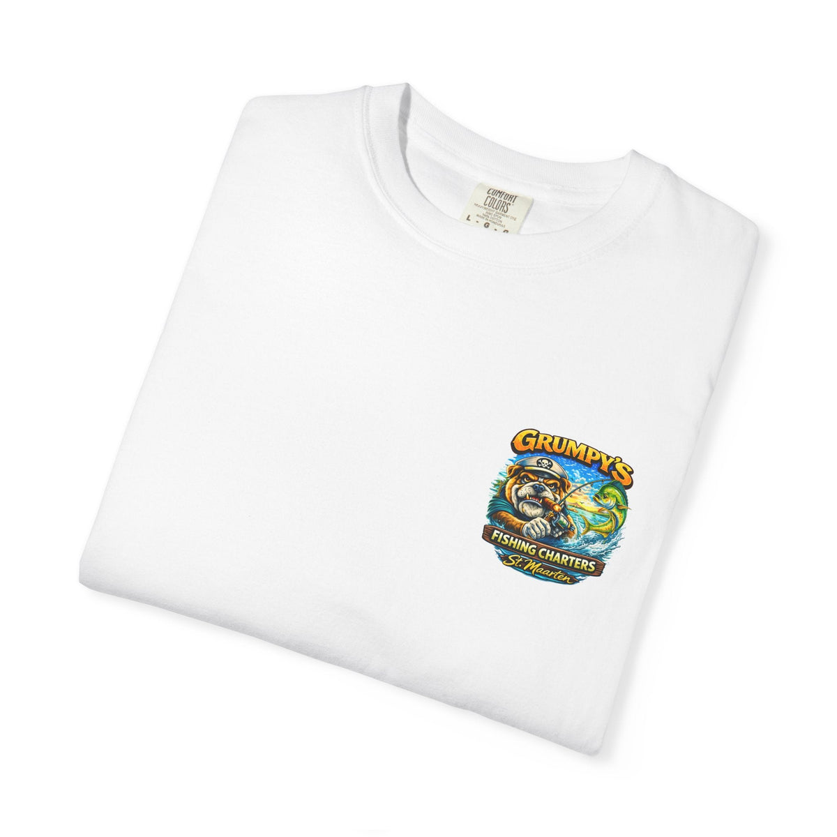 Grey Grumpy's Fishing Charters Tee – "Hooked & Hammered", t-shirt product image 11, size M.