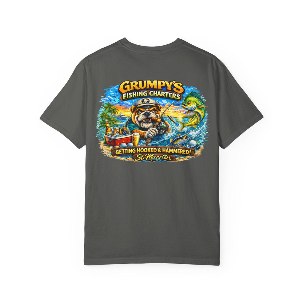 Black Grumpy's Fishing Charters Tee – "Hooked & Hammered", t-shirt product image 14, size L.