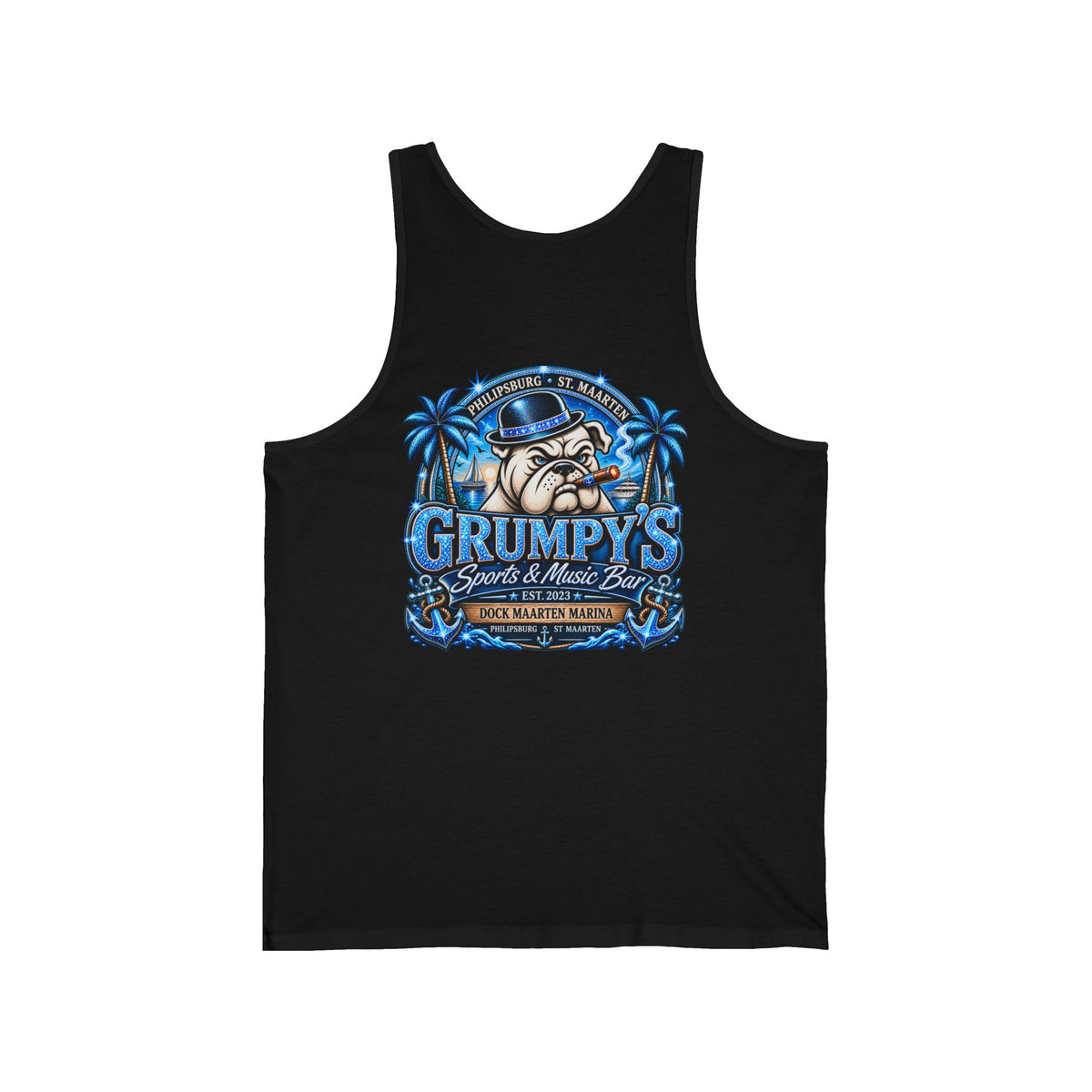Grumpy’s Tropical Bulldog Unisex Tank Top | St. Maarten