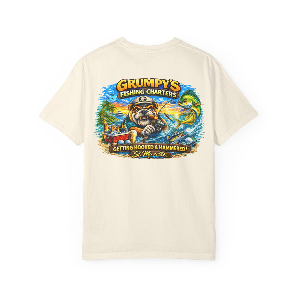 Pepper Grumpy's Fishing Charters Tee – "Hooked & Hammered", t-shirt product image 12, size M.