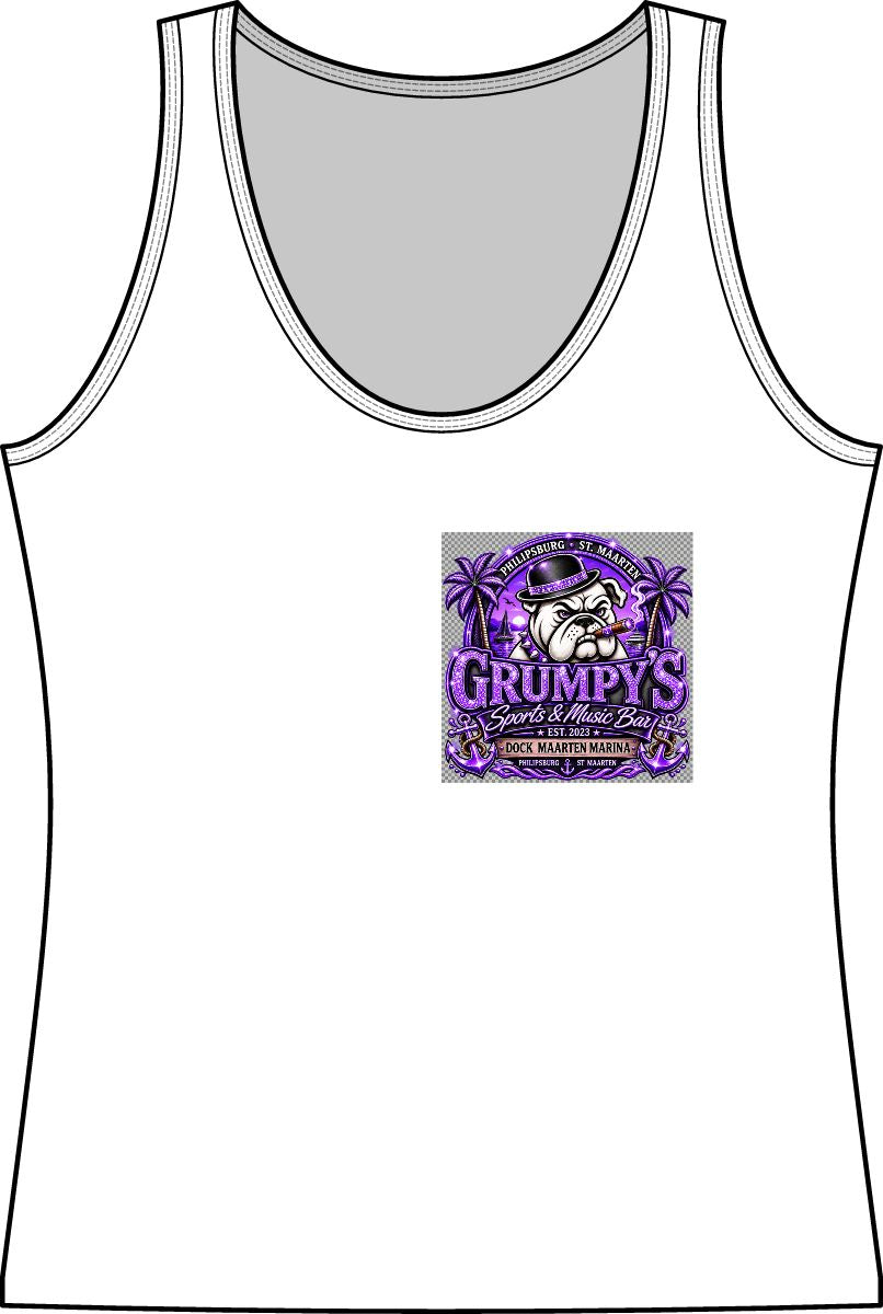 Grumpy's Pirate Skull Tee Tank Top — Women's Beach Bar Vintage Logo